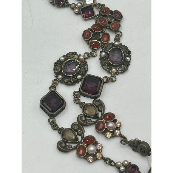 Extasia Vintage Glass Intaglio and Seed Pearl Pendant Necklace Artisan Jewelry - Picture 9 of 16